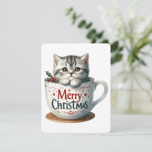 God Jul Katt I En Mugg - Jul Julkort (Stående Fram)