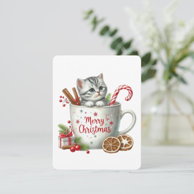 God Jul Katt I En Mugg - Jul Julkort (Stående Fram)