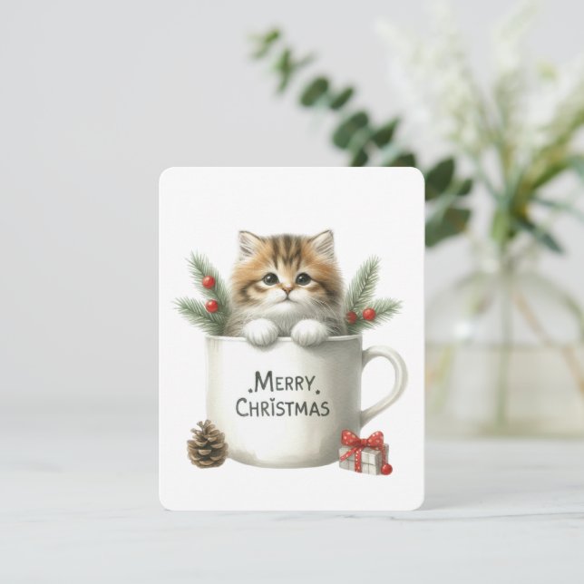 God Jul Katt I En Mugg - Jul Julkort (Stående Fram)