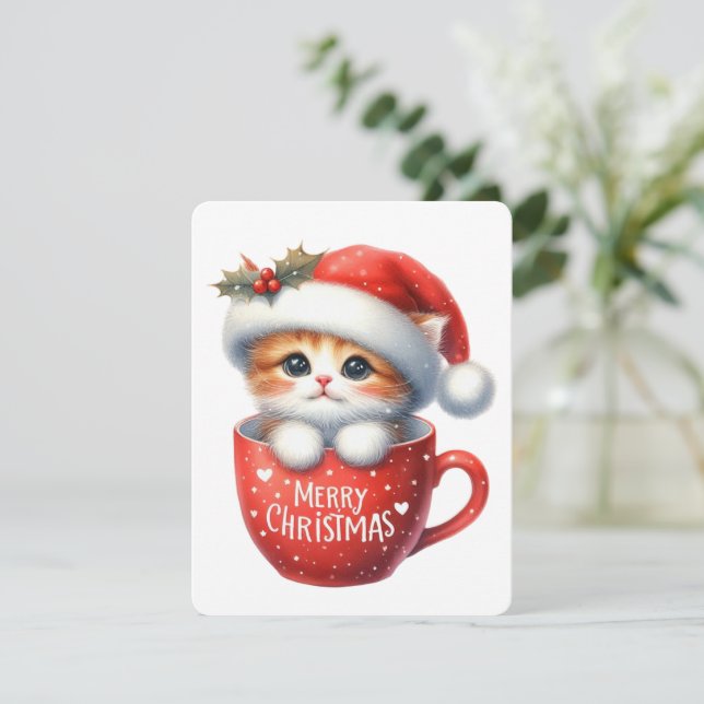 God Jul Katt I En Mugg - Jul Julkort (Stående Fram)