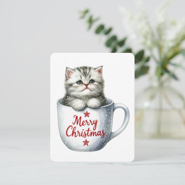 God Jul Katt I En Mugg - Jul Julkort (Stående Fram)