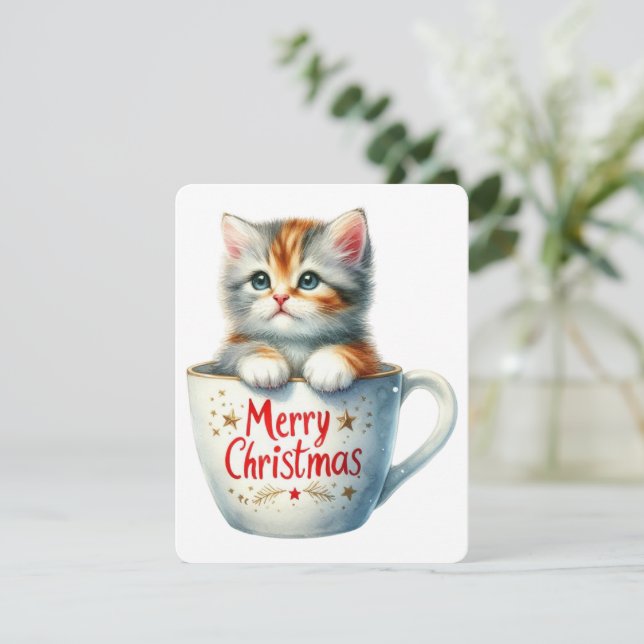 God Jul Katt I En Mugg - Jul Julkort (Stående Fram)
