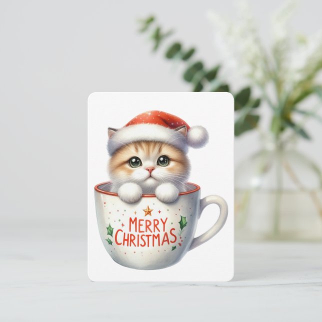 God Jul Katt I En Mugg - Jul Julkort (Stående Fram)