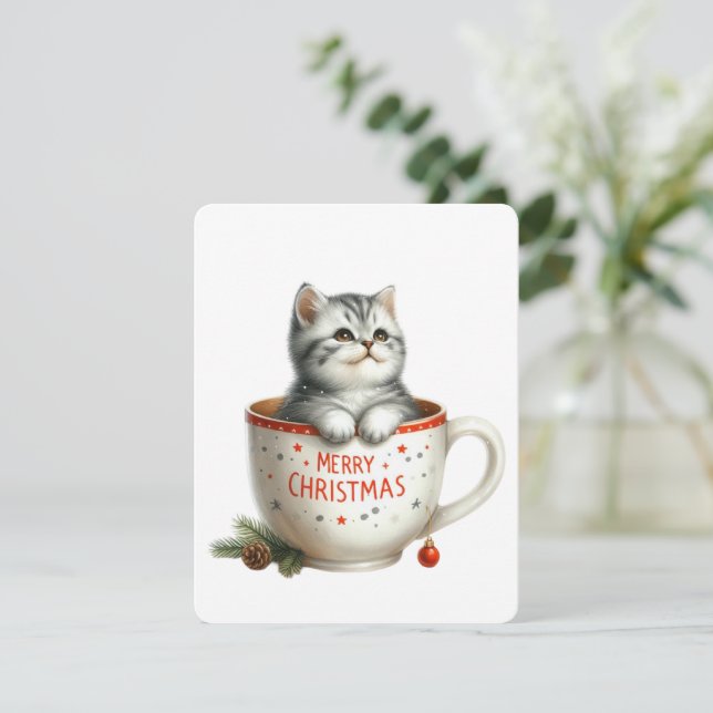God Jul Katt I En Mugg - Jul Julkort (Stående Fram)