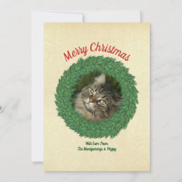 God jul Katt i fotfoto av andningsskydd Julkort