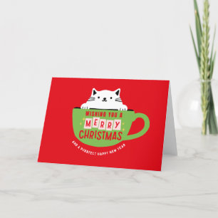 God jul Katt i Tekopp julkort, Cute, Cute Helgkort