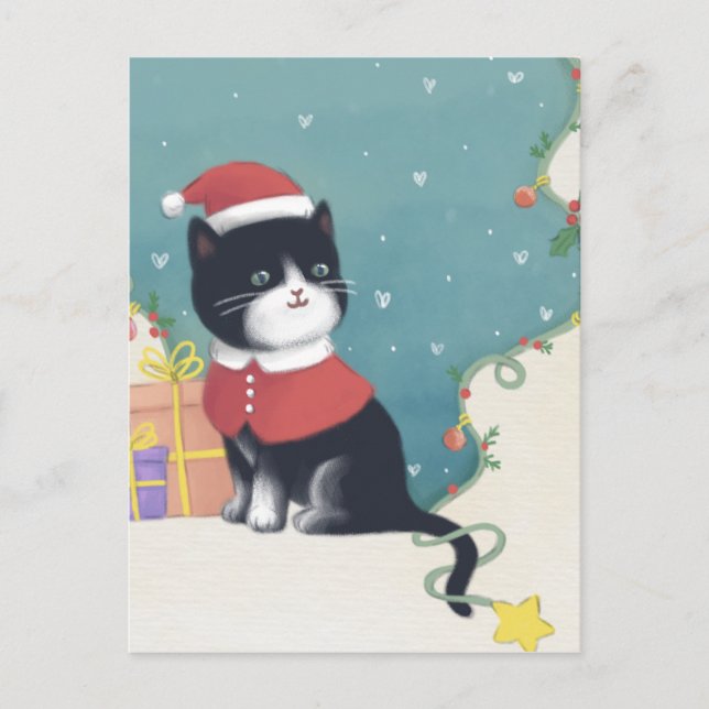 God Jul: Katt Illustrationskonst Vykort (Framsida)