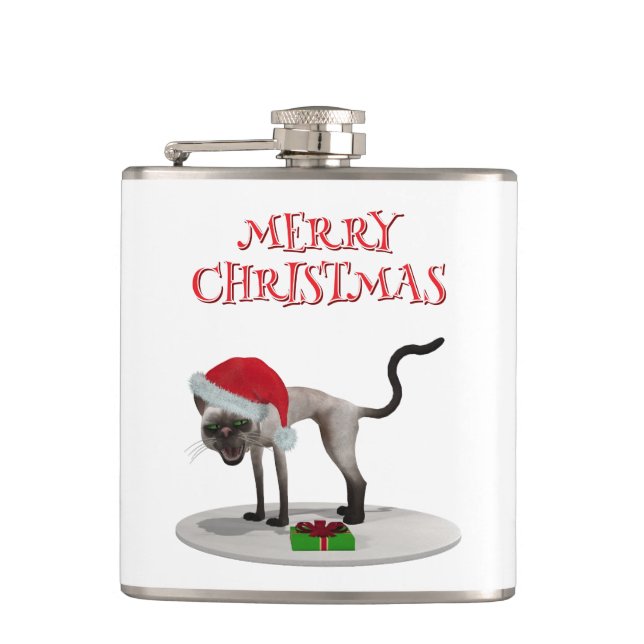 God jul. Katt med tomtehatt Fickplunta (Framsidan)
