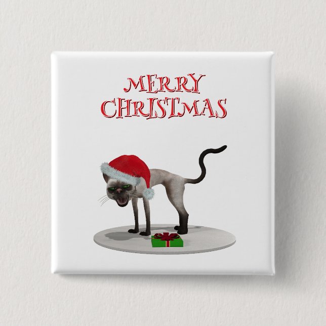 God jul. Katt med tomtehatt Knapp (Framsida)