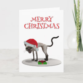 God jul. Katt med tomtehatt Kort