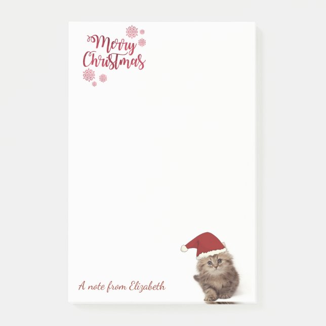 God Jul, Katt Med Tomtehatt-Personlig Post-it Block (Framsida)