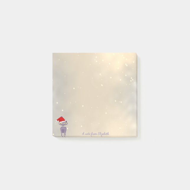 God Jul, Katt Med Tomtehatt -Personlig Post-it Block (Framsida)