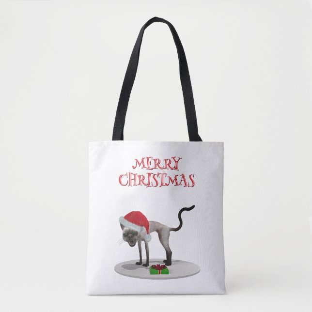 God jul. Katt med tomtehatt Tygkasse (Framsida)