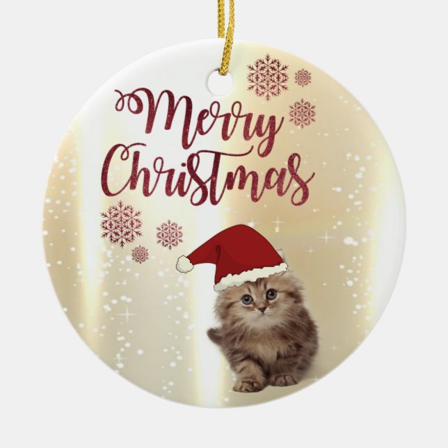 God Jul, katt med tomteluva Julgransprydnad Keramik (Framsidan)