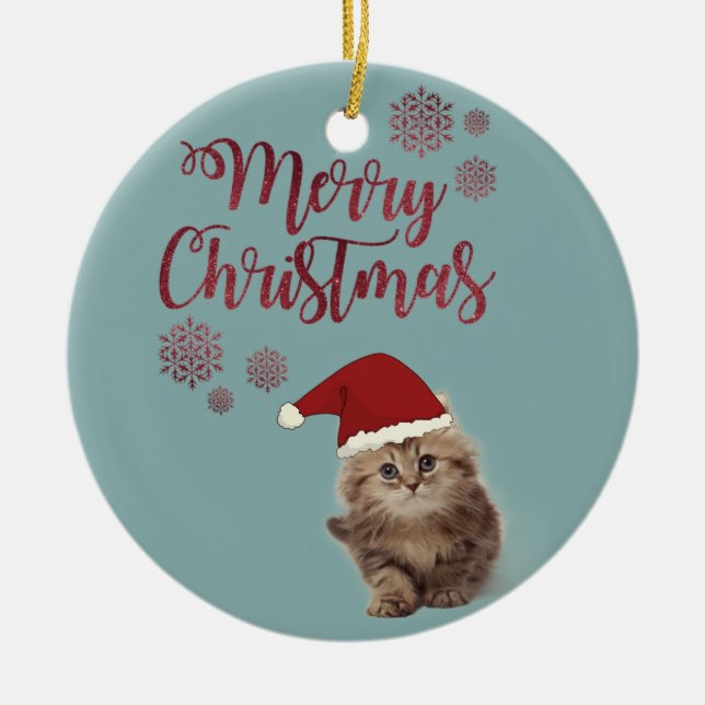 God Jul, katt med tomteluva Julgransprydnad Keramik (Framsidan)