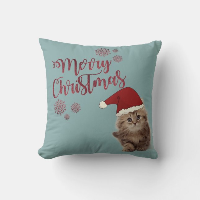 God Jul, katt med tomteluva Kudde (Framsida)