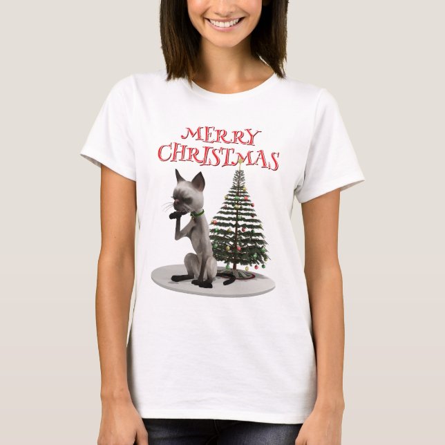 God jul. Katt med träd T Shirt (Framsida)