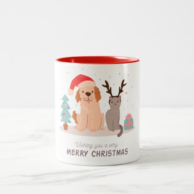 God jul Katt och Hund Skriv ut kaffe Mugg (Center)