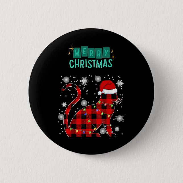 God Jul Katt Plaid Grafik För Kattälskare  Knapp (Framsida)