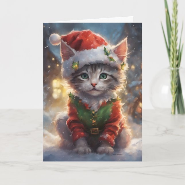 God jul Katt, Santa Kitten, Helgdag Pets Helgkort (Framsida)
