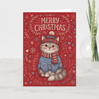 God Jul Katt som bär tröja och hatt Helgkort
