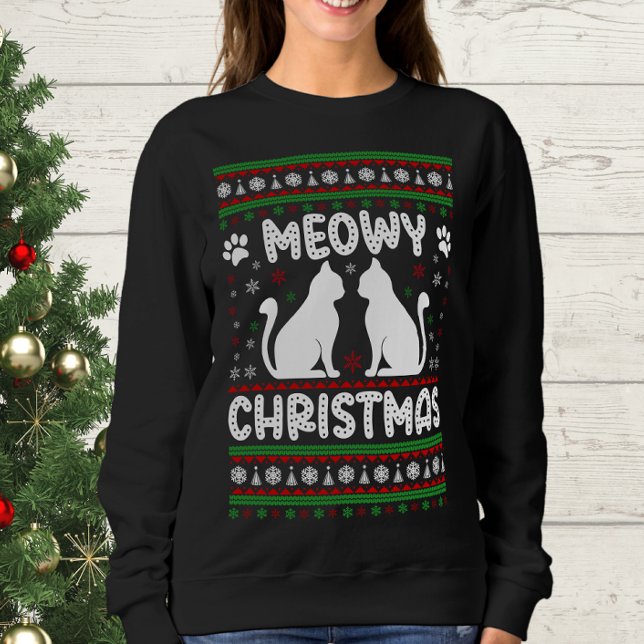 God jul - Katt Ugly Sweater T Shirt (Meowy christmas sweater)