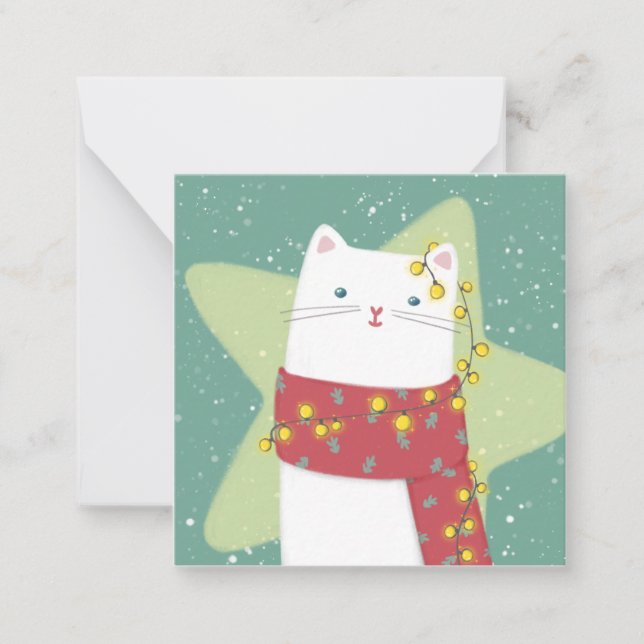 God jul: Kattillustration Anteckningskort (Framsida)