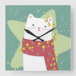 God jul: Kattillustration Fyrkantig Klocka