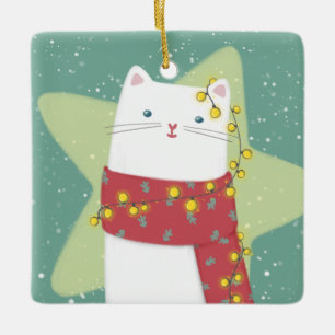 God jul: Kattillustration Julgransprydnad Keramik