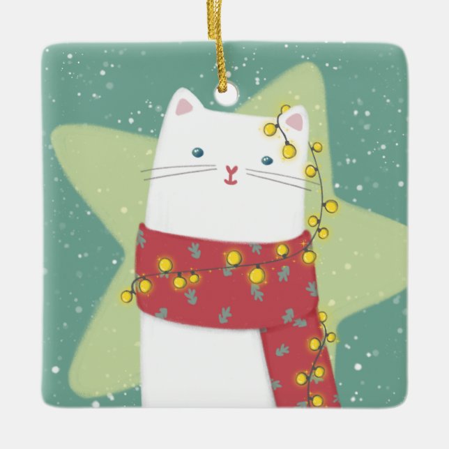God jul: Kattillustration Julgransprydnad Keramik (Framsida)