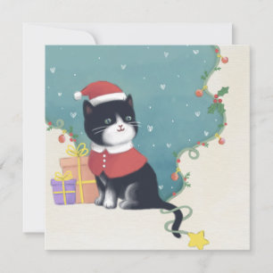 God jul: Kattillustration Julkort