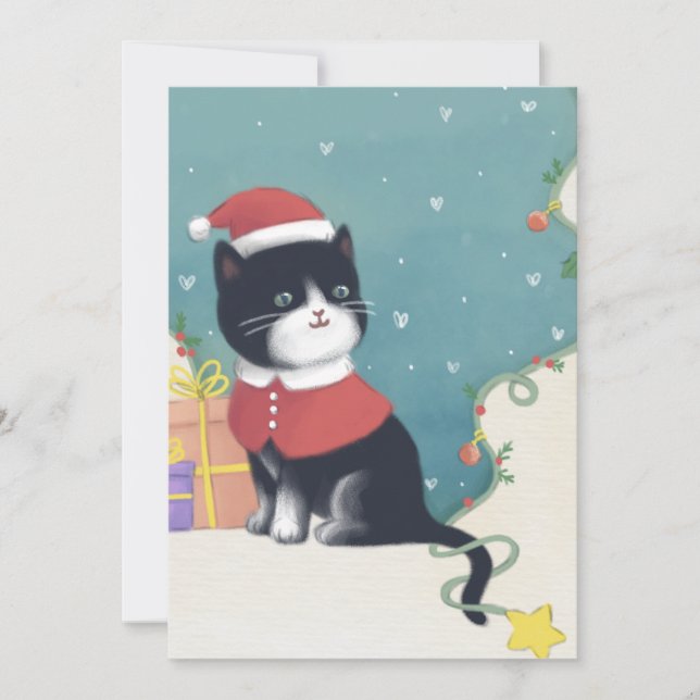God jul: Kattillustration Julkort (Framsida)