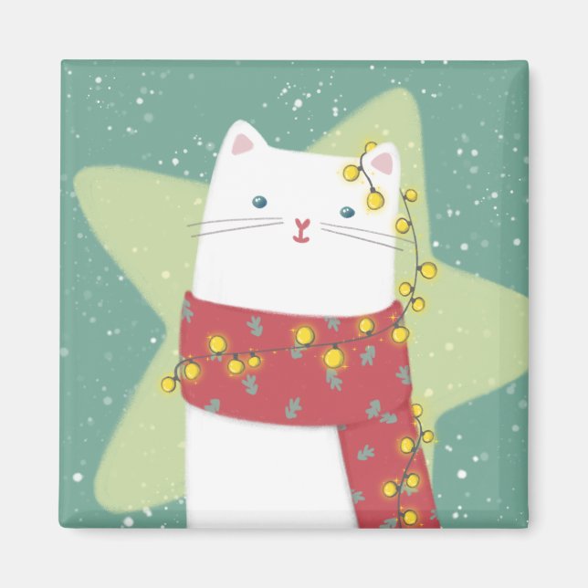 God jul: Kattillustration Magnet (Framsidan)