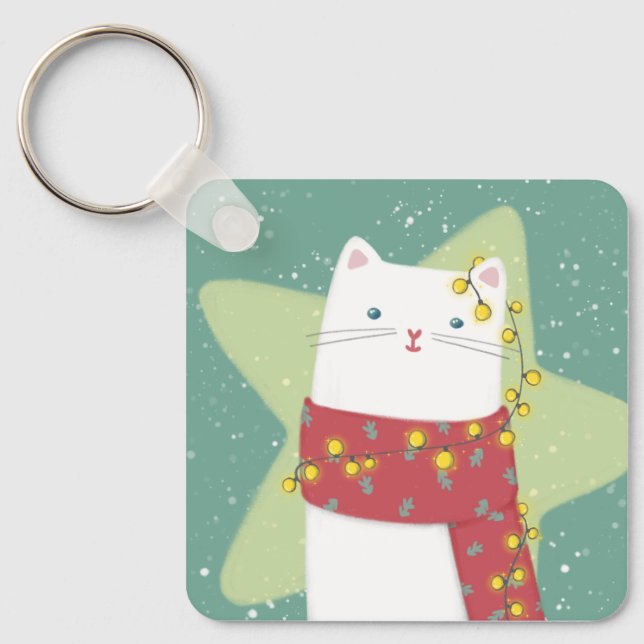 God jul: Kattillustration Nyckelring (Framsida)