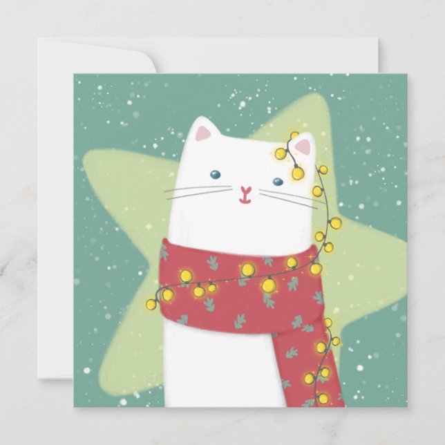 God jul: Kattillustration Tack Kort (Framsida)
