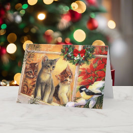 God jul Kattunge Fågelskådning Peace Joy Helgkort