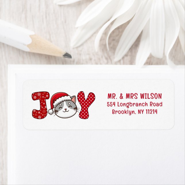 GOD JUL KATTUNGE " JOY " RETURADRESS ETIKETT (Insitu)