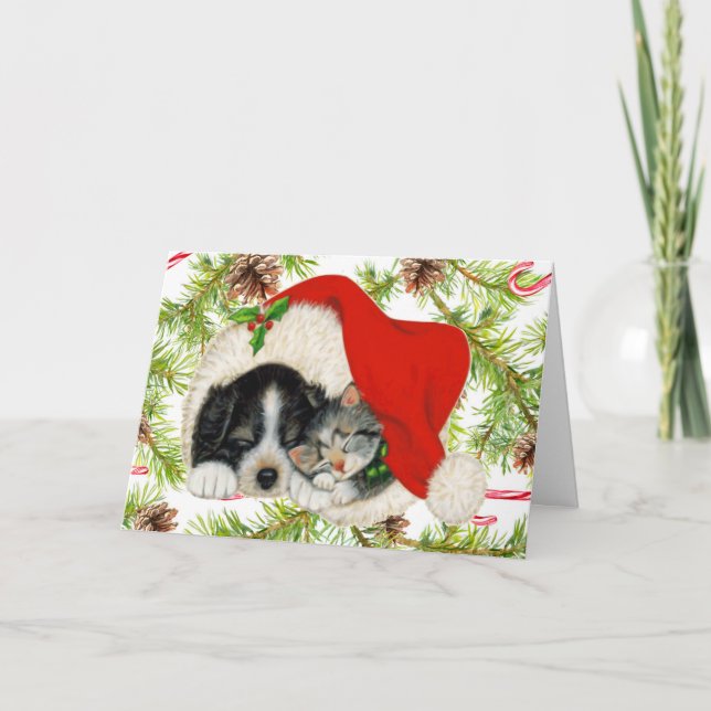 God jul Kattunge Puppy Hund Personalize Helgkort (Framsida)