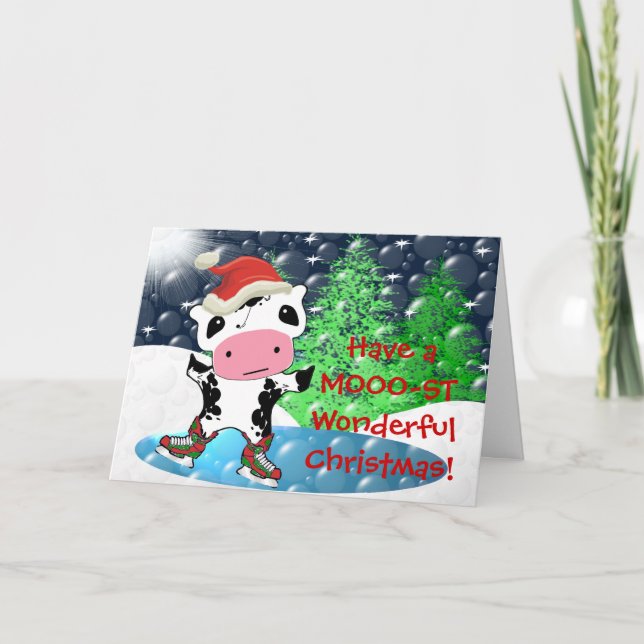 God jul Kawaii Cow - Anpassad Helgkort (Framsida)