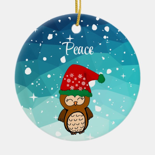 God Jul Kawaii Uggla Happiness Julgransprydnad Keramik (Framsidan)