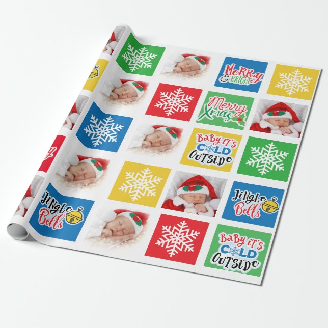 God jul Kids & Baby Collage Wrapping Papper Presentpapper (Utrullad)