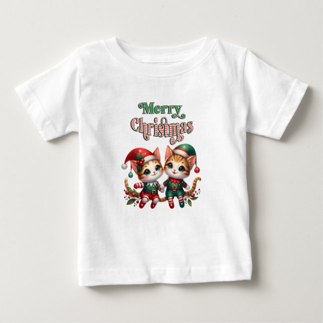 God jul Kitten Elves T Shirt (Framsida)