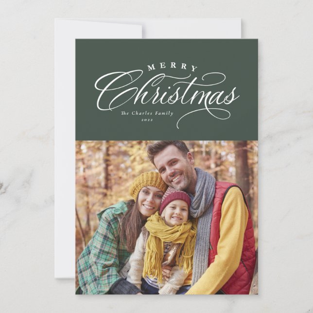 God jul klassisk elegant grön ett foto julkort (Framsida)