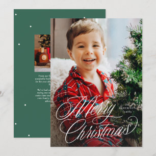 God Jul klassisk manus två foto grön Julkort