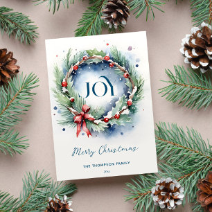 God Jul klassisk tallkrans akvarell Julkort