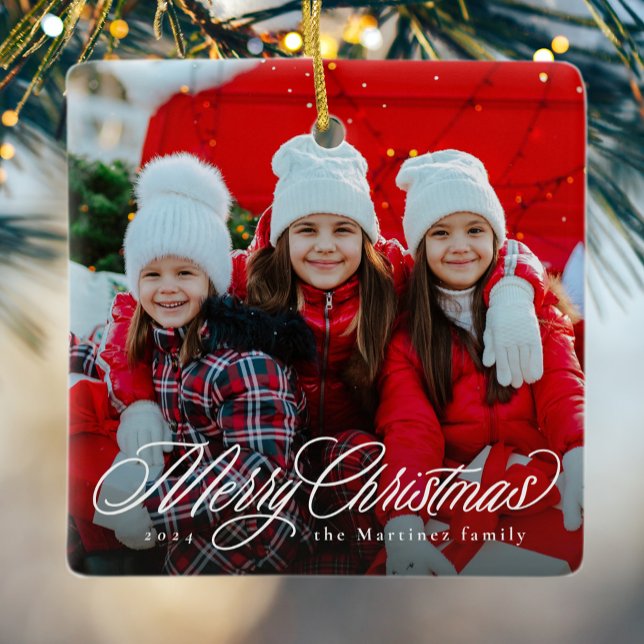 God jul klassiskt skript ett foto-helgdag julgransprydnad keramik (Skapare uppladdad)