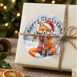 God Jul-klistermärke - Vattenfärg Vinterräv Runt Klistermärke