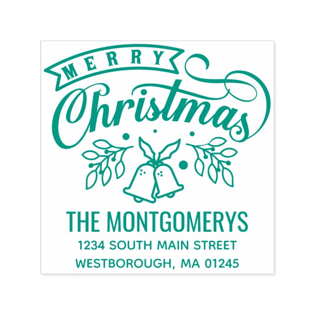 God jul Klockor Monogram Namn Returadress Självfärgande Stämpel (Design)