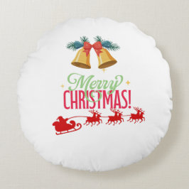 God Jul – Klockor & Tomtens släde-design Rund Kudde
