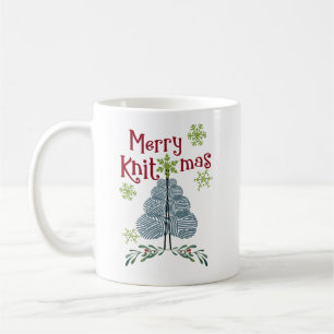 God jul Knitmas Garn Träd och Snöflingor Kaffemugg
